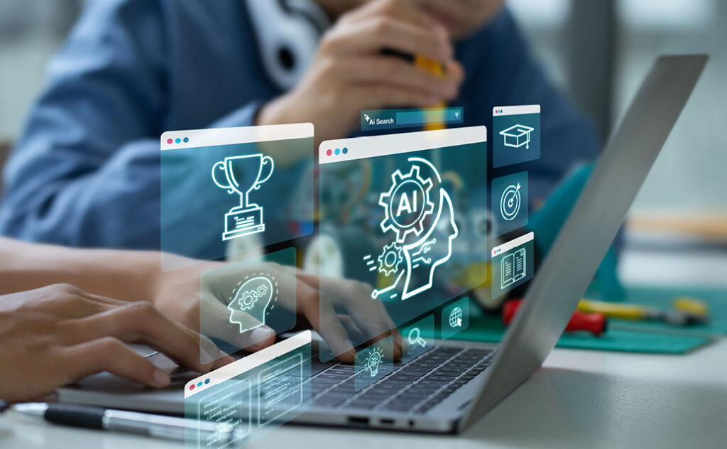 Pros and Cons of AI in Education showing students using artificial intelligence tools for digital learning and smart education