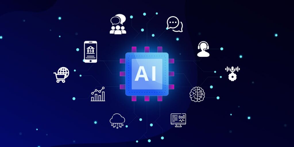 Free AI tools for marketing showing AI automation, analytics, customer support, and digital business growth