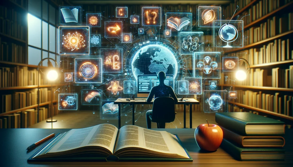 AI in Higher Education showing artificial intelligence supporting advanced learning, research, and digital knowledge in universities