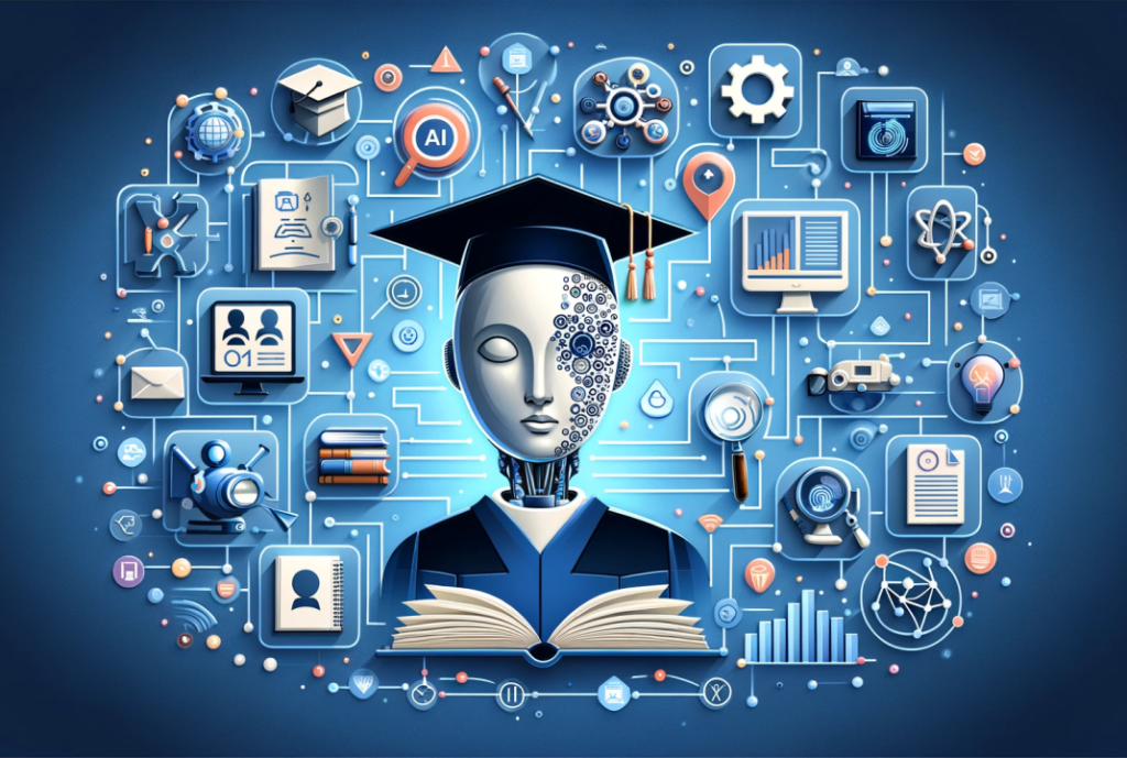 AI in Higher Education concept showing artificial intelligence transforming university learning and digital education