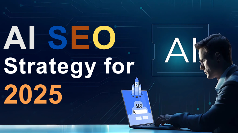 "AI SEO strategy for 2025 visual illustration showing a professional using AI tools, representing the best SEO strategies for AI visibility tools."