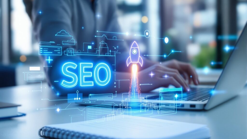 Best SEO for AI strategy showing search engine optimization growth, digital marketing analytics, and AI-powered ranking improvement