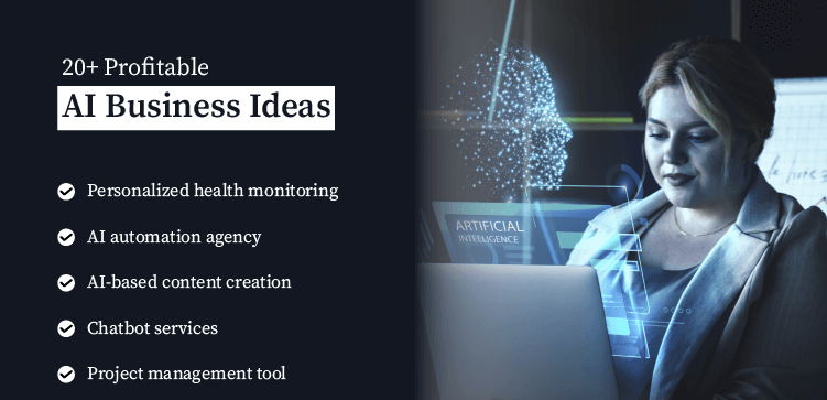 AI Business Ideas 2026 showing profitable artificial intelligence business opportunities and automation concepts