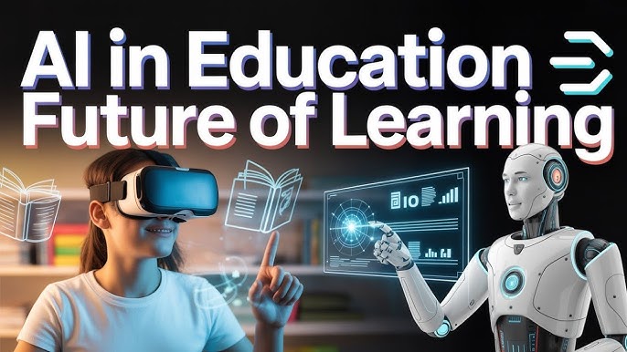Artificial intelligence and the future of teaching and learning showing AI-powered virtual classrooms and smart education