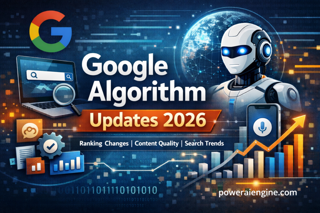 Google algorithm updates 2026 showing AI-powered search, ranking changes, and content quality signals