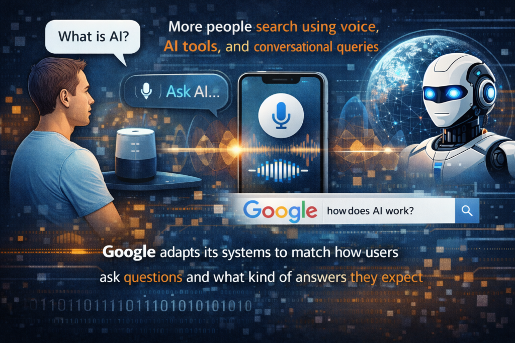 Google algorithm updates 2026 showing voice search, AI tools, and conversational search behavior