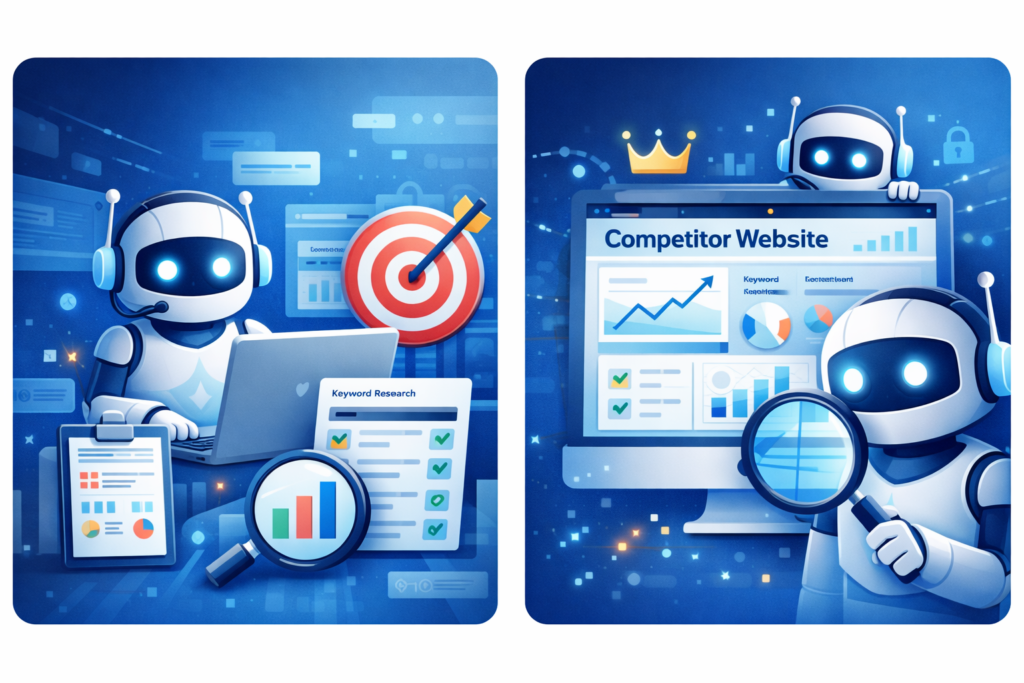 AI powered SEO tools free concept showing artificial intelligence analyzing website data and improving search engine optimization