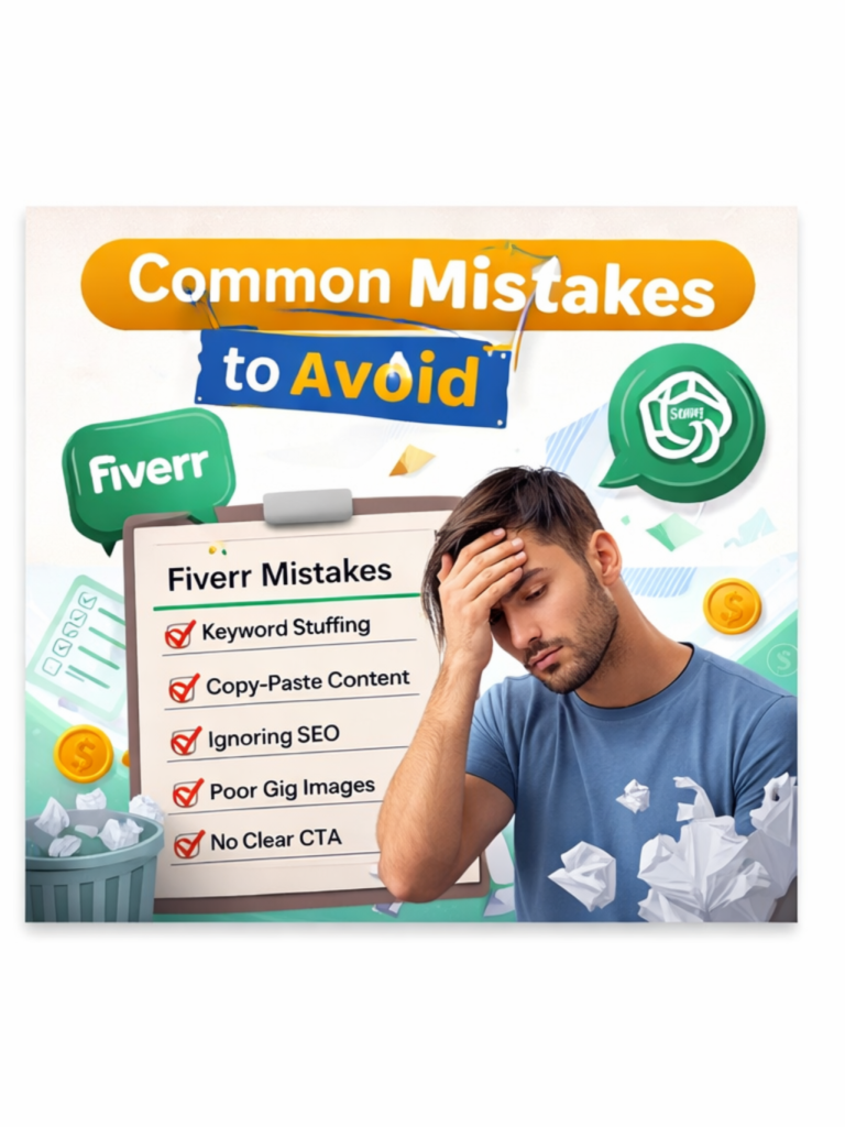 Common Fiverr mistakes to avoid including keyword stuffing, copy paste content and poor SEO
